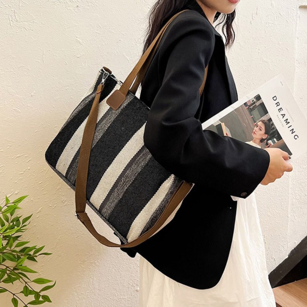 New Cloth Striped Tote Bag Adj - Women Bags For Office recension och pris